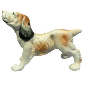 Bone China Dog Figurine Hand Painted Bone China Hallmark Stamped White Brown Vin